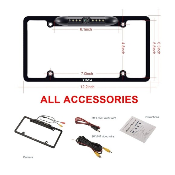 YIMU License Plate Frame Backup Camera HD Rear View Reverse Camera with 7 LED... - Picture 9 of 9
